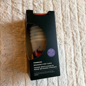 NIB Staubucks resusable 6 hot cups + 6 lids, fall, glow in the dark